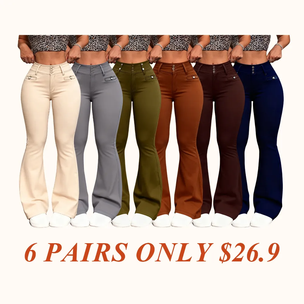 Women's Denim Print Flare Pants, Fashionable Long Jeans for Women, Casual High Waist Wide Leg Trousers