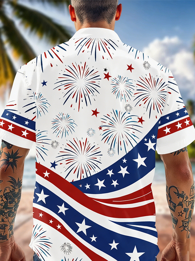 Men's 1776-2026 American Flag Firework USA Independence Day Beach Shirt