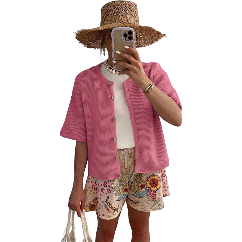 Women's Short Sleeve Ribbed Cardigan Lightweight Breathable Button Down Layering Cover Up