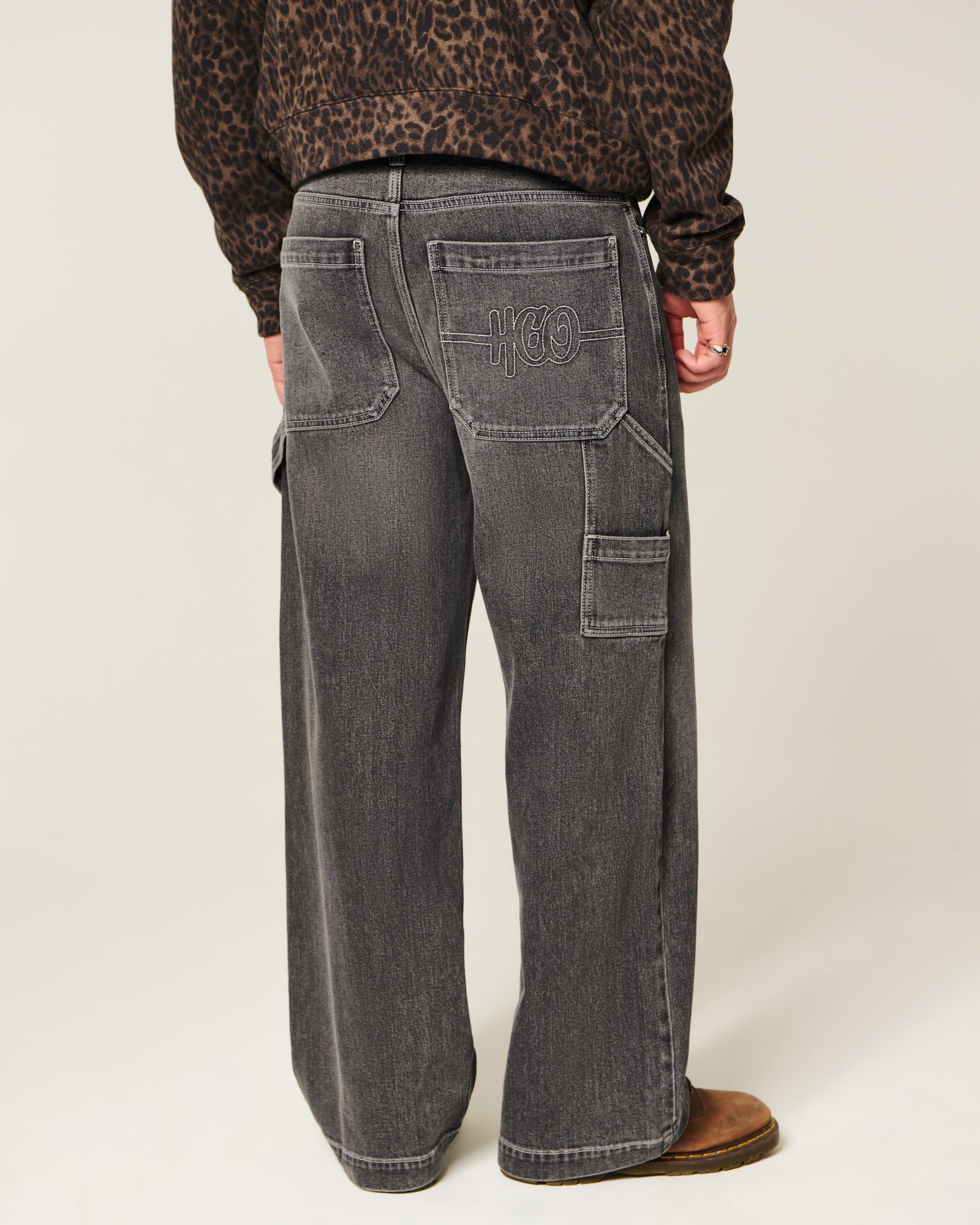 Dark Wash Logo Embroidery Super Baggy Jeans