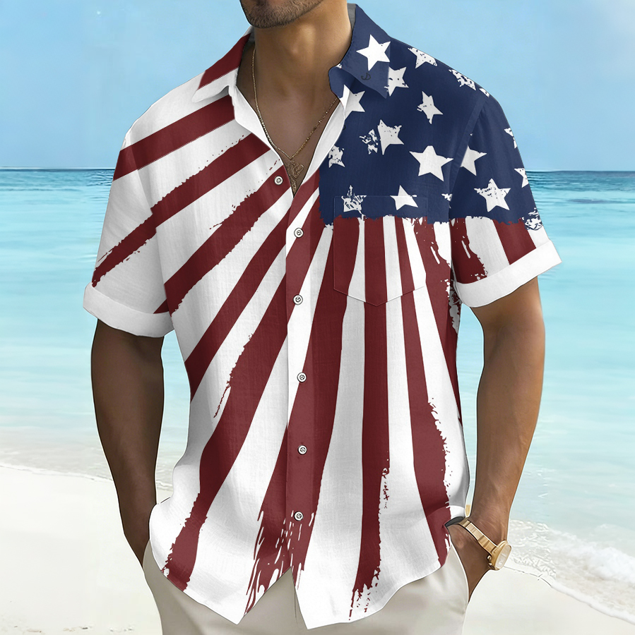 Men'S Hawaiian Vacation Printed Casual Short Sleeved Shirt (Including Pockets)