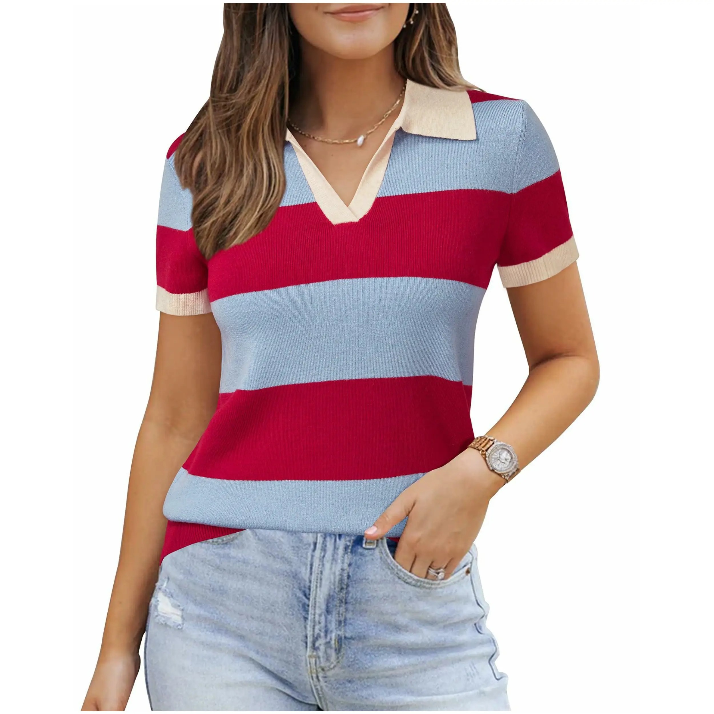 Women's Short Sleeve Wool Blend Polo Sweater