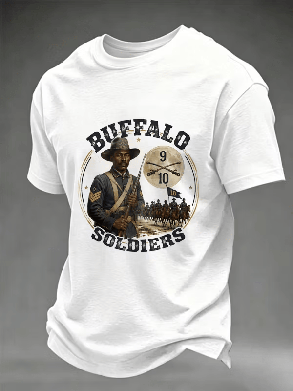Men's Vintage Buffalo Soldiers 9th &10th Cavalry Civil War Soldier Print Cotton Casual T-Shirt