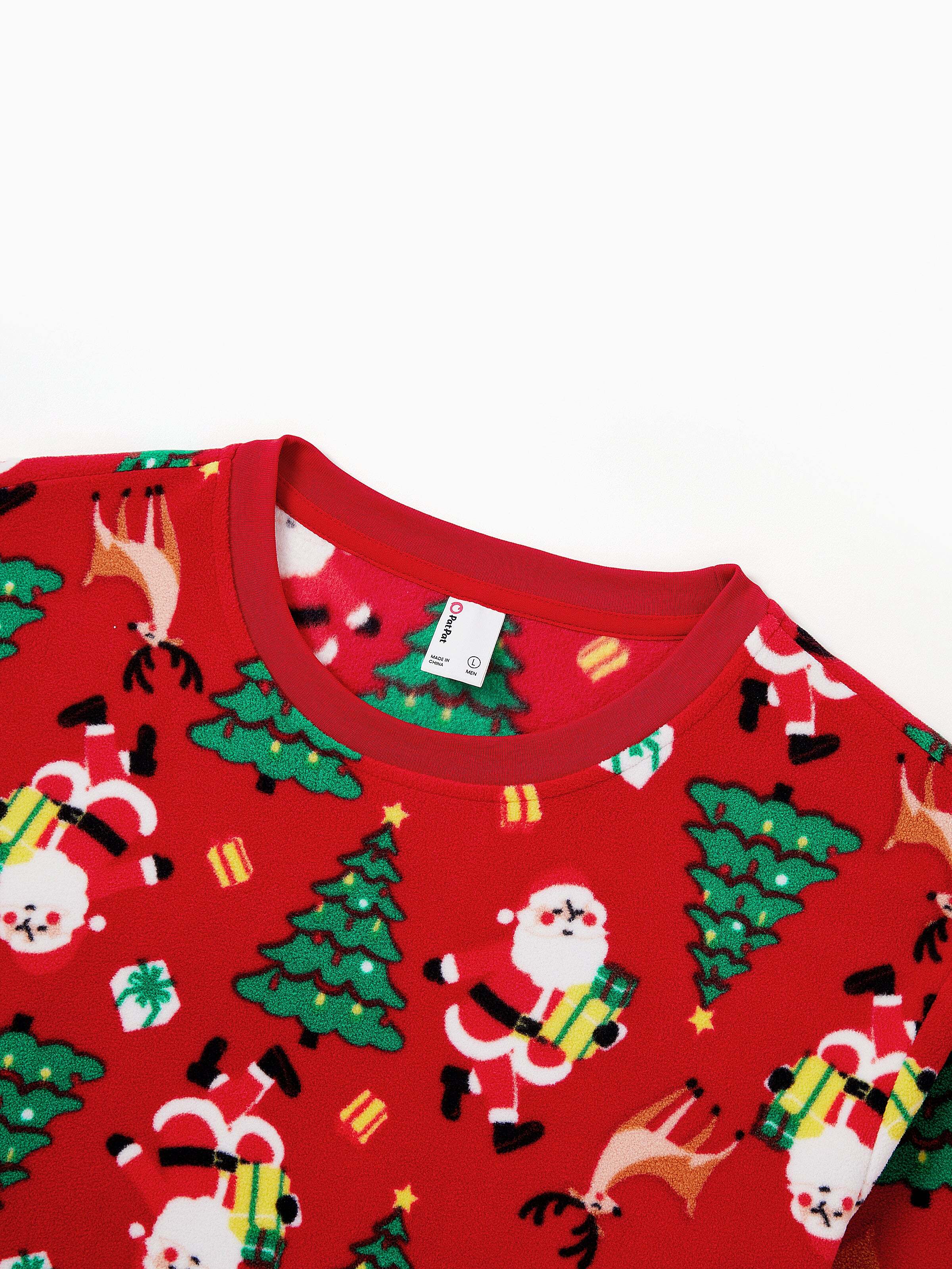 Christmas Matching Family Pajamas Set Santa Claus and Christmas Tree Print Red Fleece PJS with Christmas Socks Red