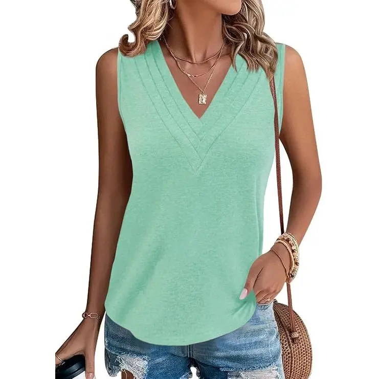 Women's V-Neck Vest — Elegant & Casual Summer Style, Loose-Fit Sleeveless Top/Shirt