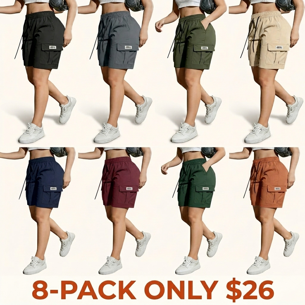 Women's Summer Fashion Casual Solid-Color Cargo Shorts