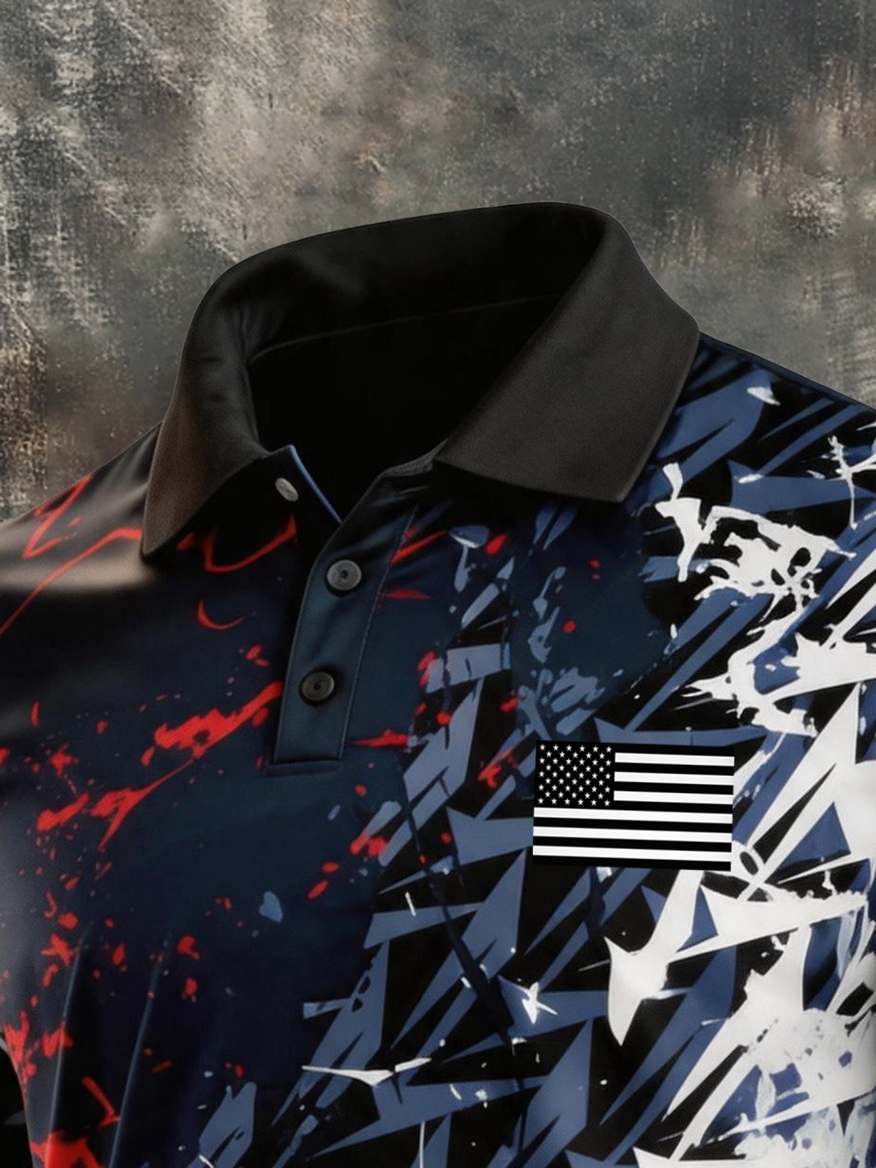 Men's Retro Patriotic Color-Block Short-Sleeve Polo Shirt