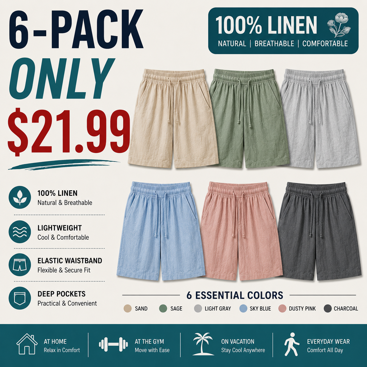 Limited-Time Special Offer: Unisex 100% Linen Shorts