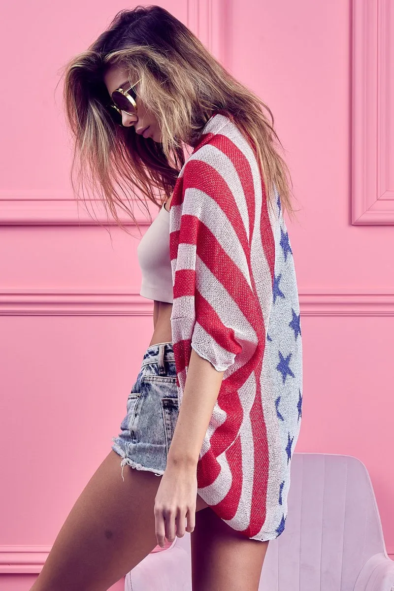 American Flag Theme Cocoon Knit Cardigan