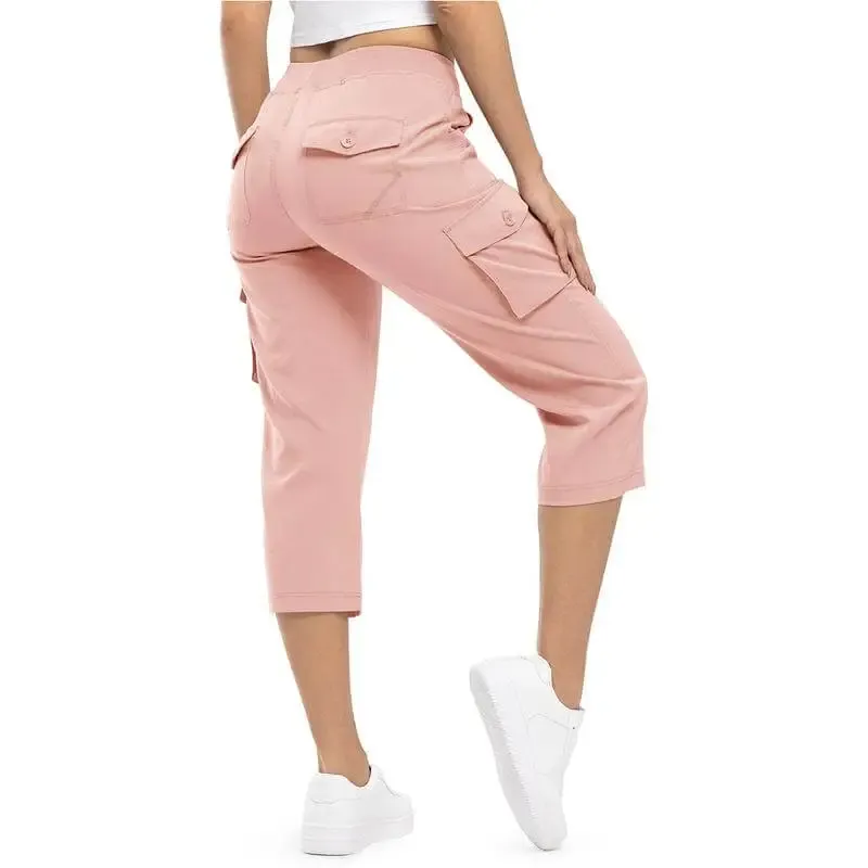 Women’s lightweight, quick-dry hiking capris with 6 pockets, loose fit, plus sizes available, ideal for outdoor trips, workouts, and casual wear, great for moms over 30.