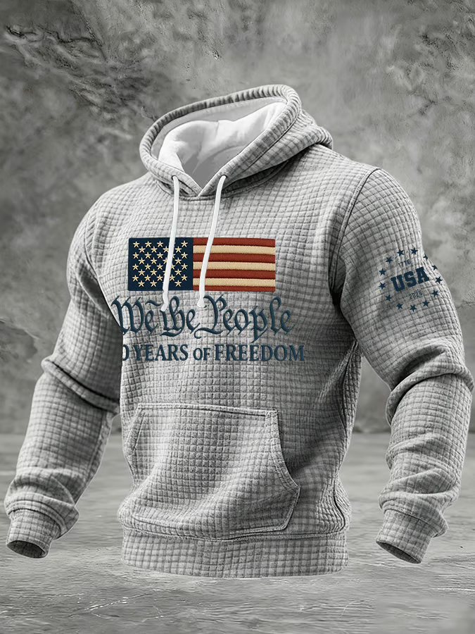 Men'S Casual Printed Checkered Hooded Sweatshirt