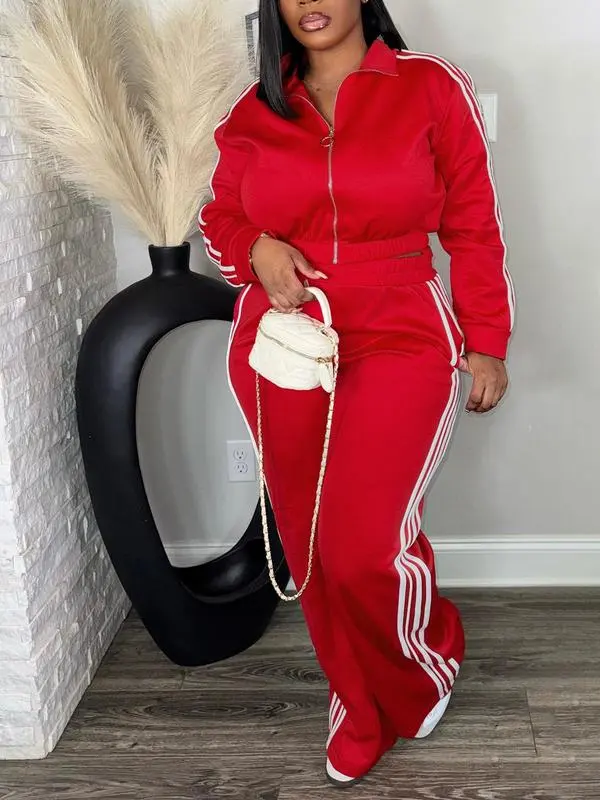 Casual Long Sleeve Zip Up Jacket & Pants Set