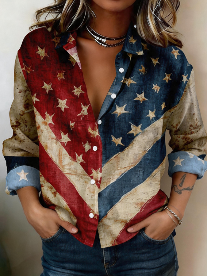 Women'S Independence Day Printed Casual Shirt
