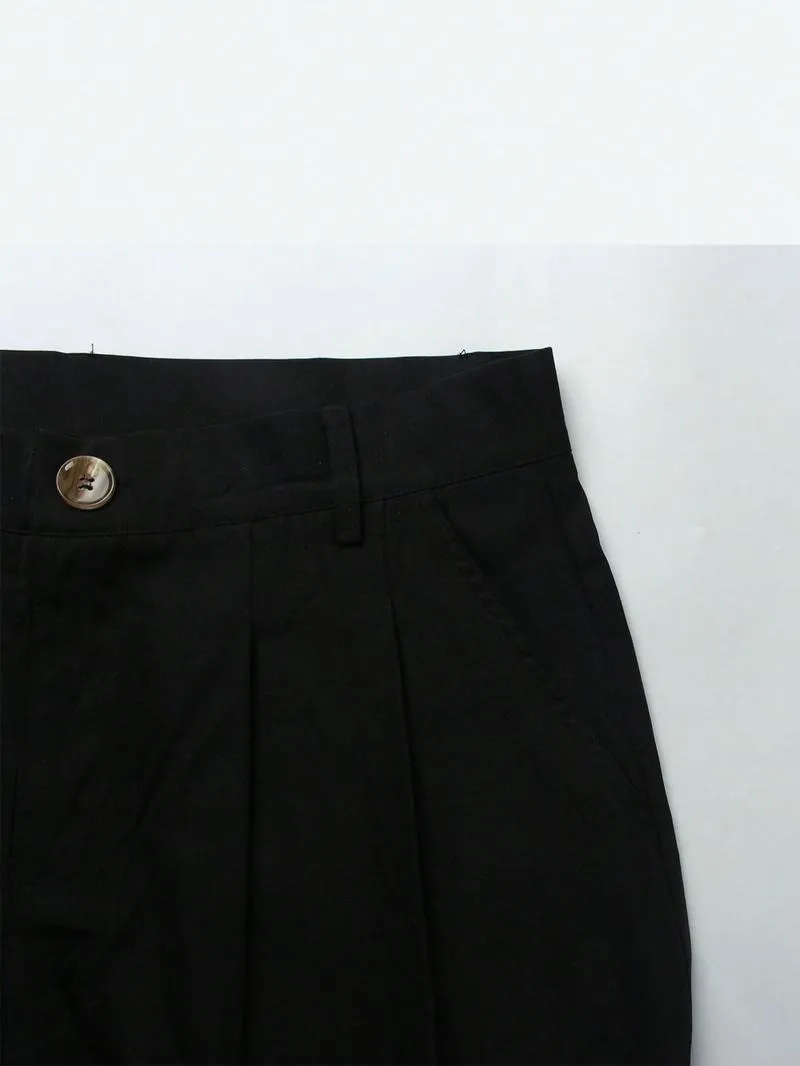 Men's Casual Versatile Solid Color Wide Leg Pants, Unique Button Design, Fitted Style
