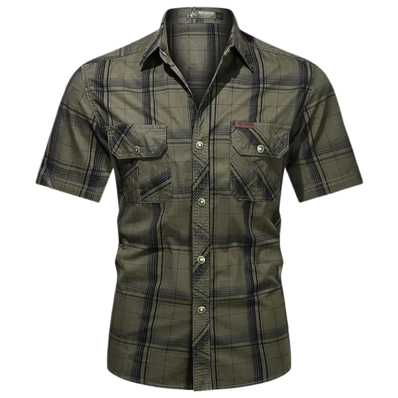 Men's Summer 100% Pure Cotton Plaid Short-Sleeve Shirt