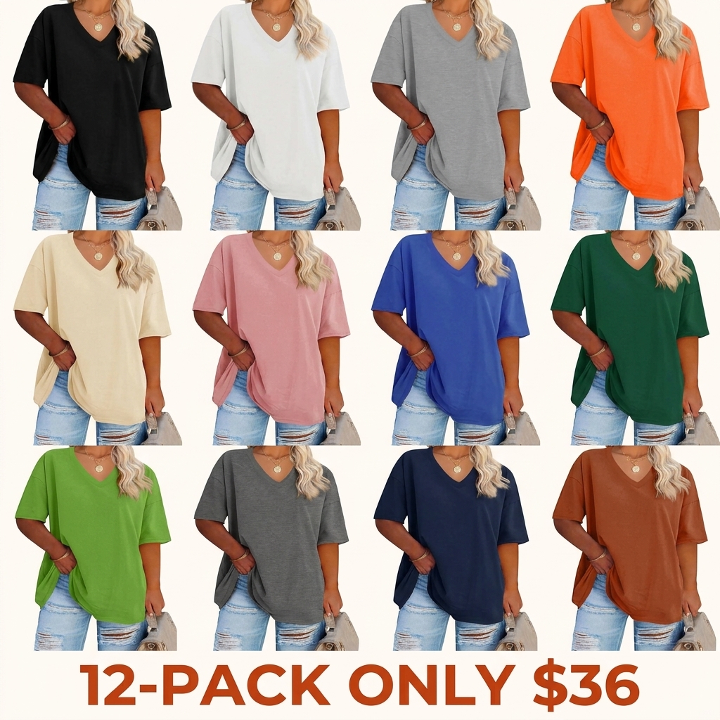 Women's Plus Size V Neck T Shirts Summer Half Sleeve Tees Casual Loose Fit Cotton Tunic Tops