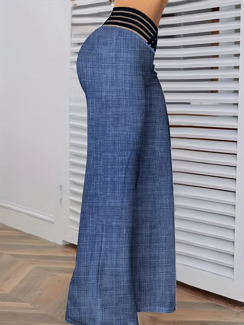 Women's Elastic Waist Flare Leg Pants Soild Ruched Long Yoga Trousers