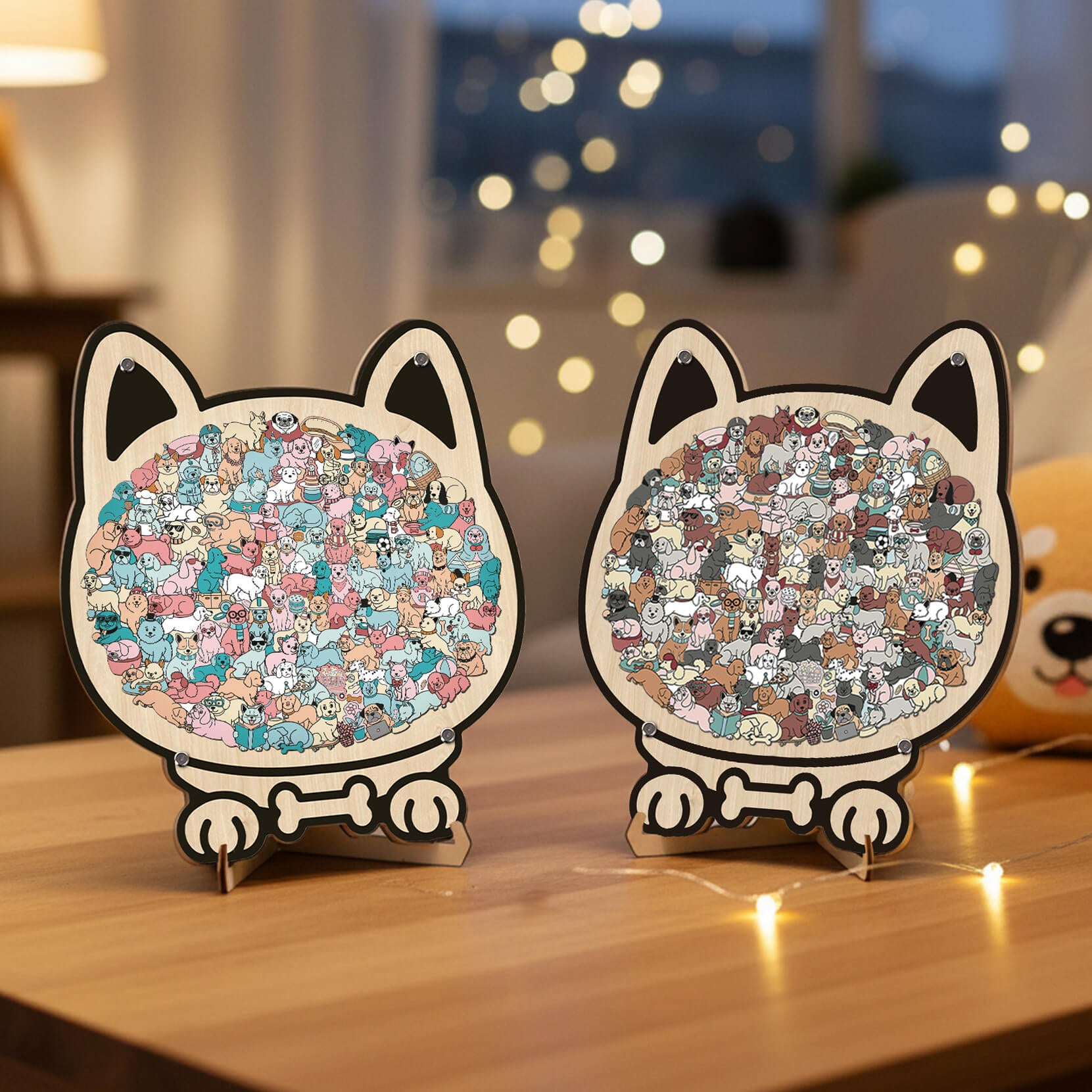 Morandi-Colored Cat/Dog Shaped Wooden Jigsaw Puzzle