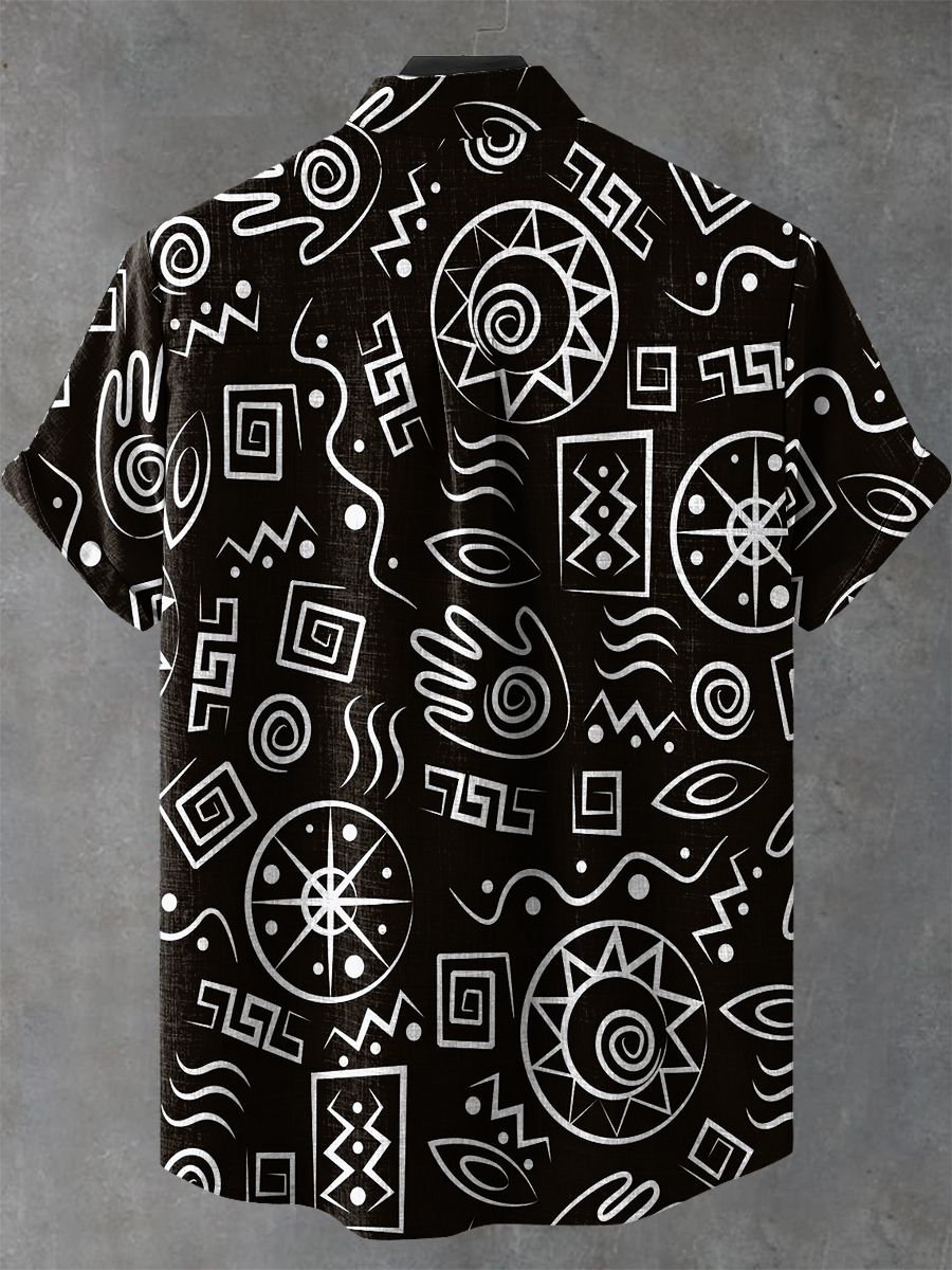 Abstract African Tribal Geometric Art Print Casual 100% Cotton Shirt