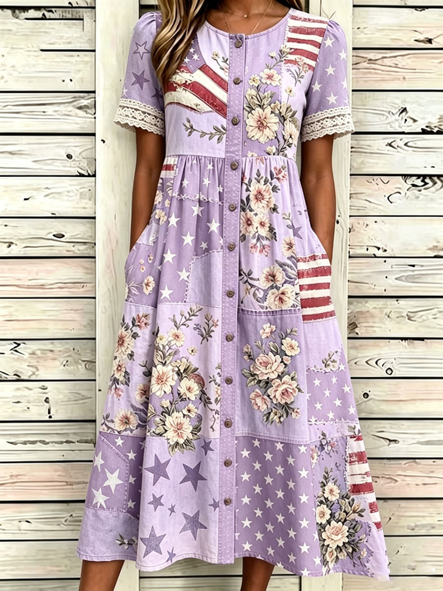 Women'S Casual American Independence Day Print Art Casual Dress