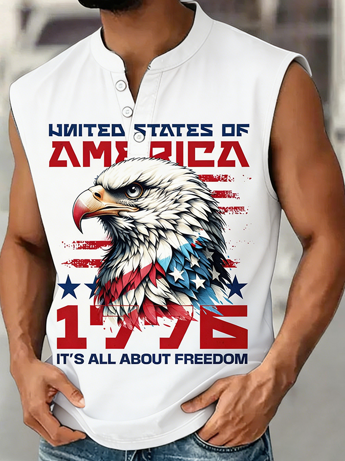 Men's USA 1776 It's All About Freedom Bald Eagle Sleeveless Top