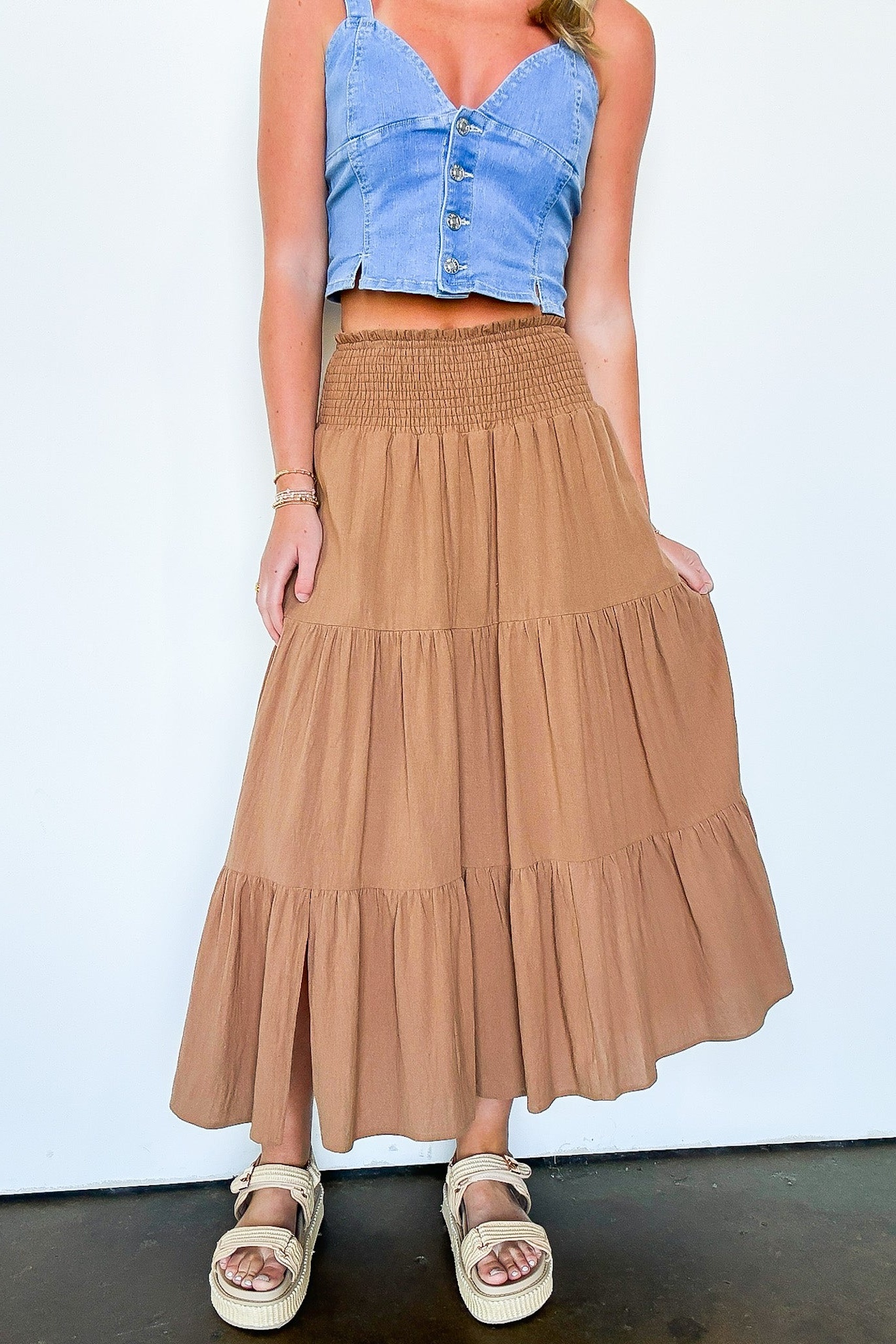 Luxe Drift Tiered Midi Skirt