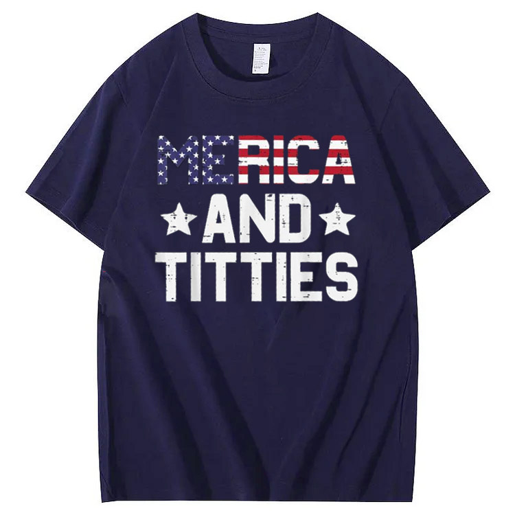 Merica And Titles Pattern Print 100%Cotton T-Shirt