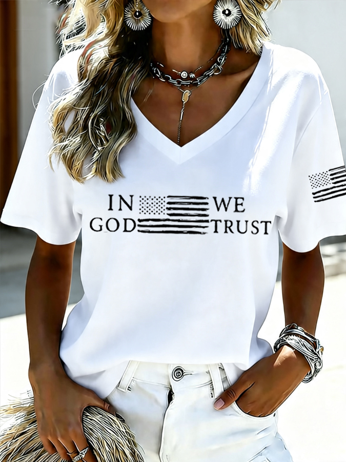 Women's Faith Flag Print Casual T-shirt