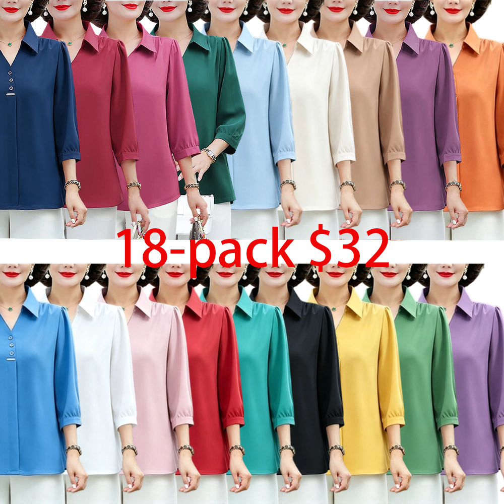 Women's 3/4 Sleeve Shirt Elegant Polo Collar Solid Color Blouse