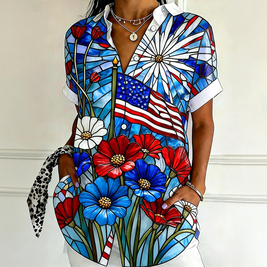 Women's Casual Art Floral Printed Shirt