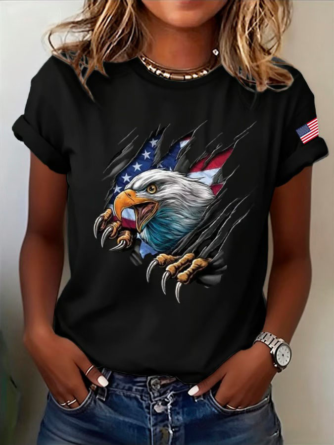 Women'S American Independence Day 250Th Anniversary Printed Round Neck Short Sleeve T-Shirt