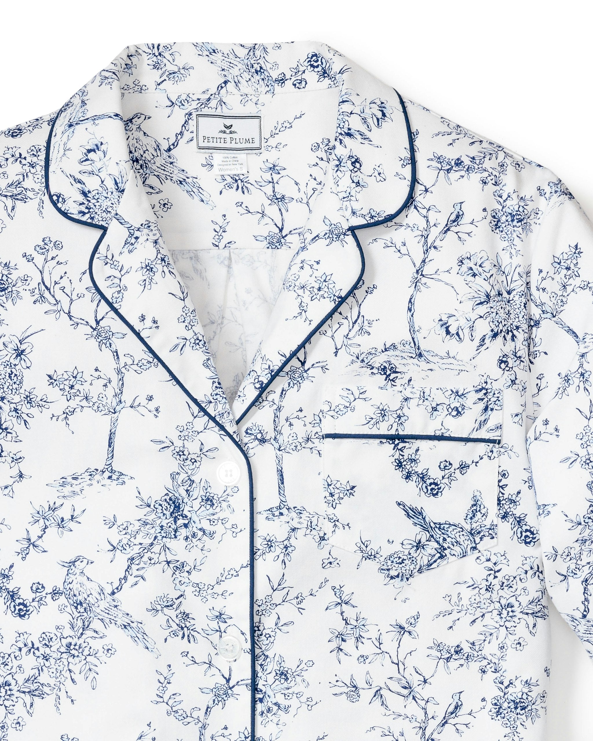 Women's Twill Long Sleeve Short Set in Timeless Toile