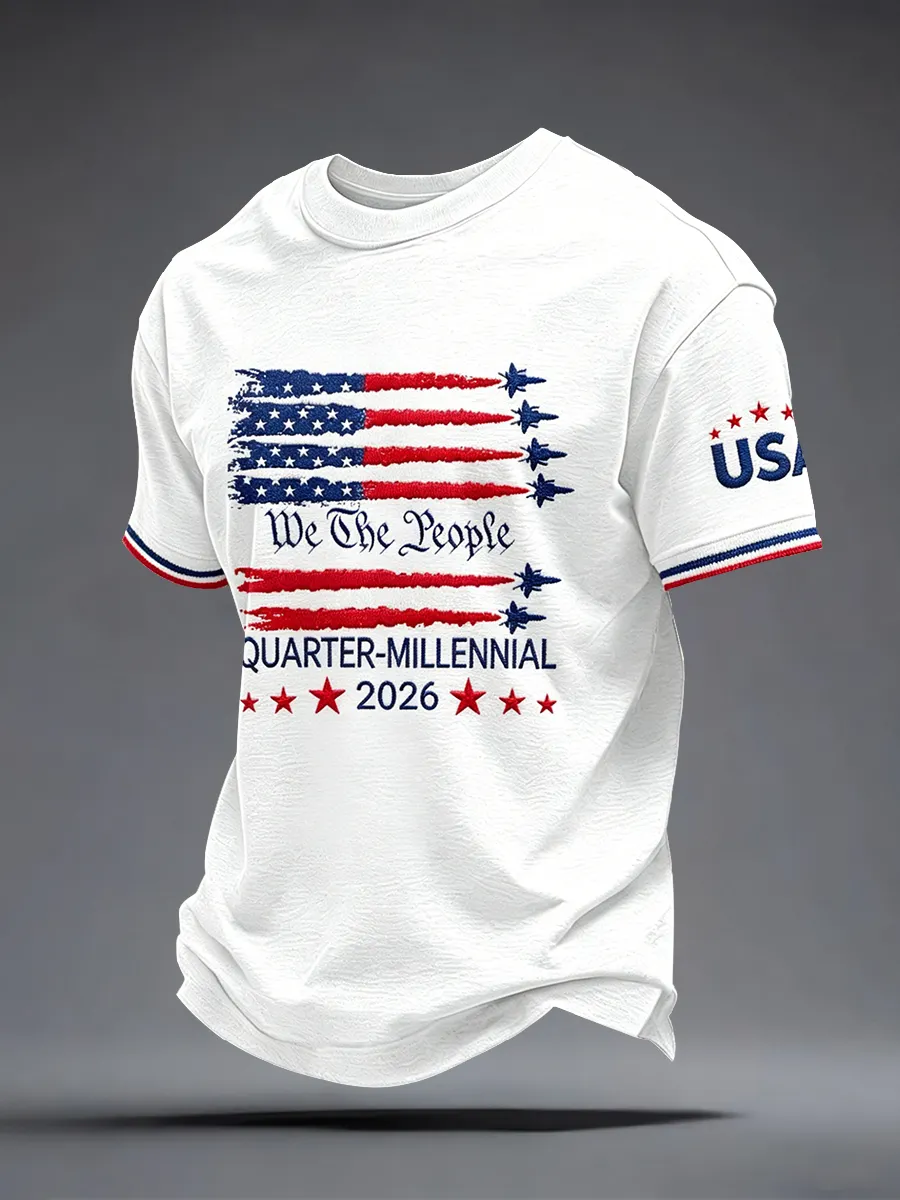 Men'S Casual American 1776-2026 Anniversary Celebration Commemorative Printed Short Sleeved T-Shirt