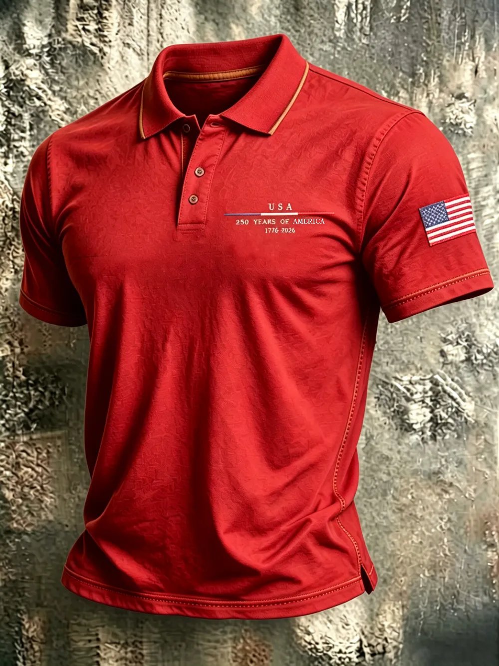 Men'S Casual American 250Th Anniversary Embroidered Commemorative Printed Polo Shirt