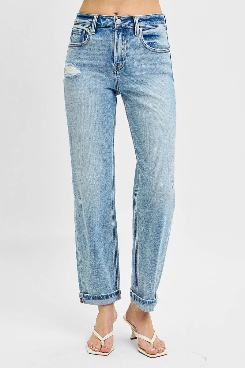 Full Size High Rise Ankle Boyfriend Distressed Jeans Plus Size