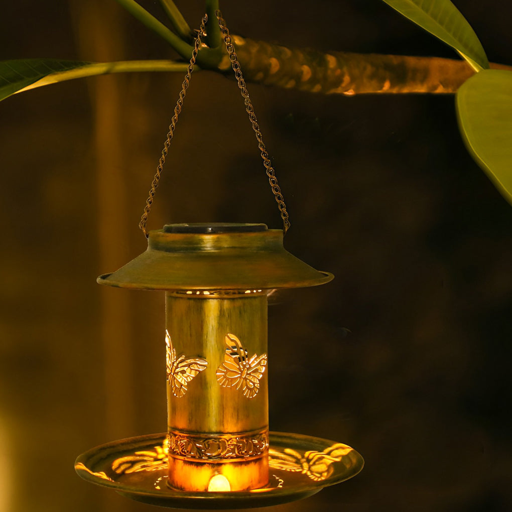 Retro Butterflies Hollow Metal Rustic Bird Feeder Solar Hanging Lights