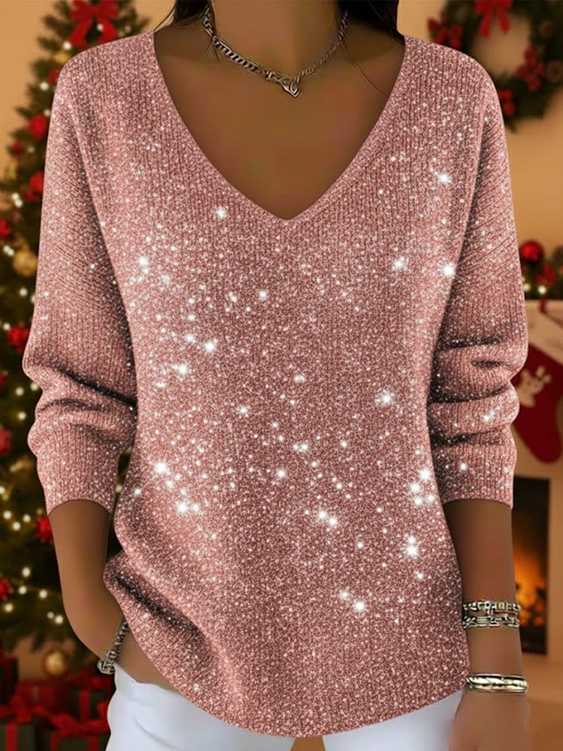 Women's Long Sleeve T-shirt Spring/Fall Red Christmas Printing V Neck Daily Going Out Casual Top
