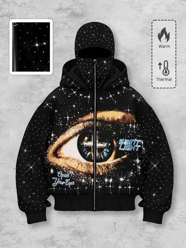 Men's Street-Style Rhinestone Windproof Warm 2-in-Hoodie w/Pockets & Zipper (Fall Winter)