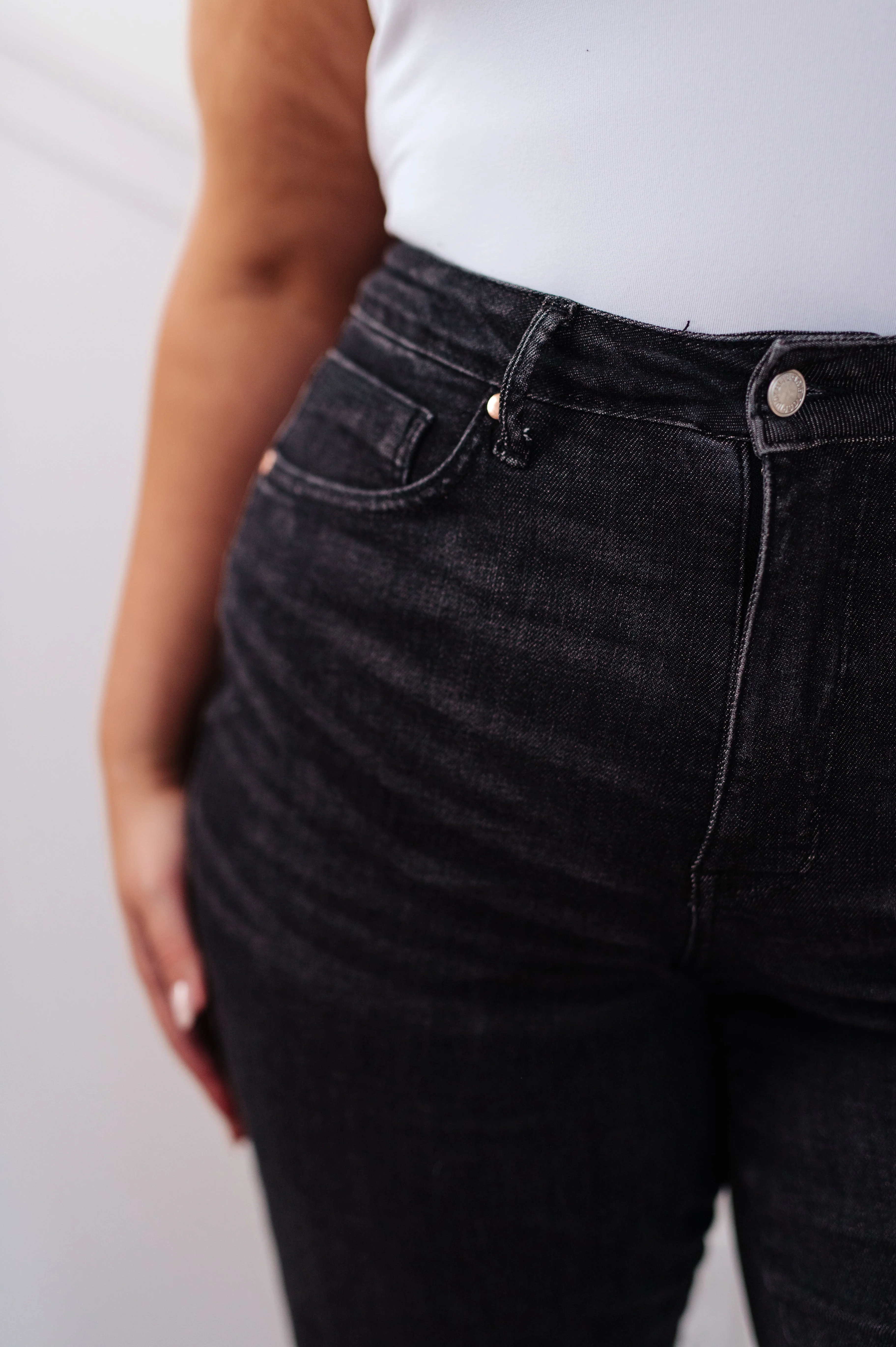 Blue Joan High Rise Control Top Straight Jeans in Washed Black