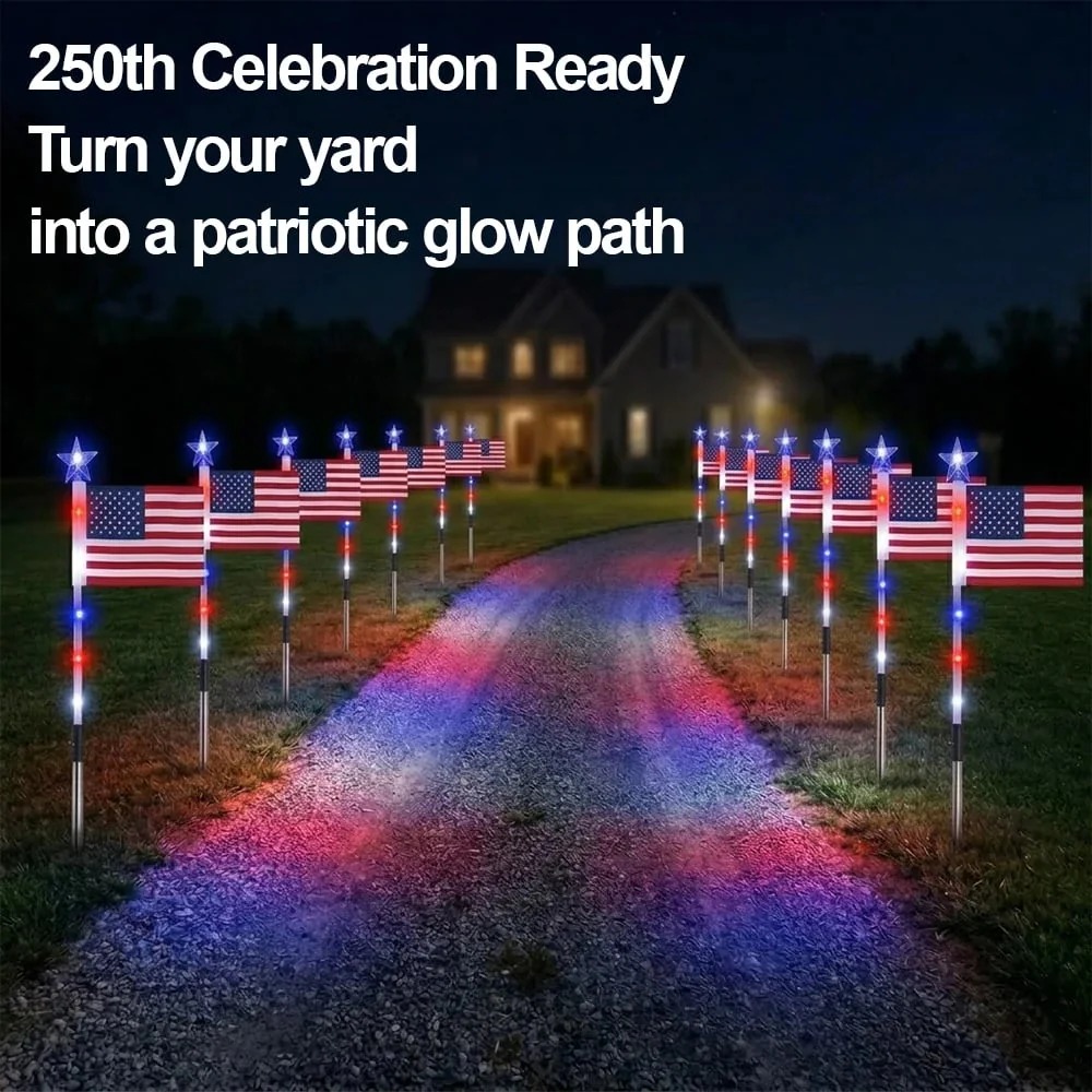 Outdoor Home Solar LED Lights US Flag Decoration Outdoor Flag