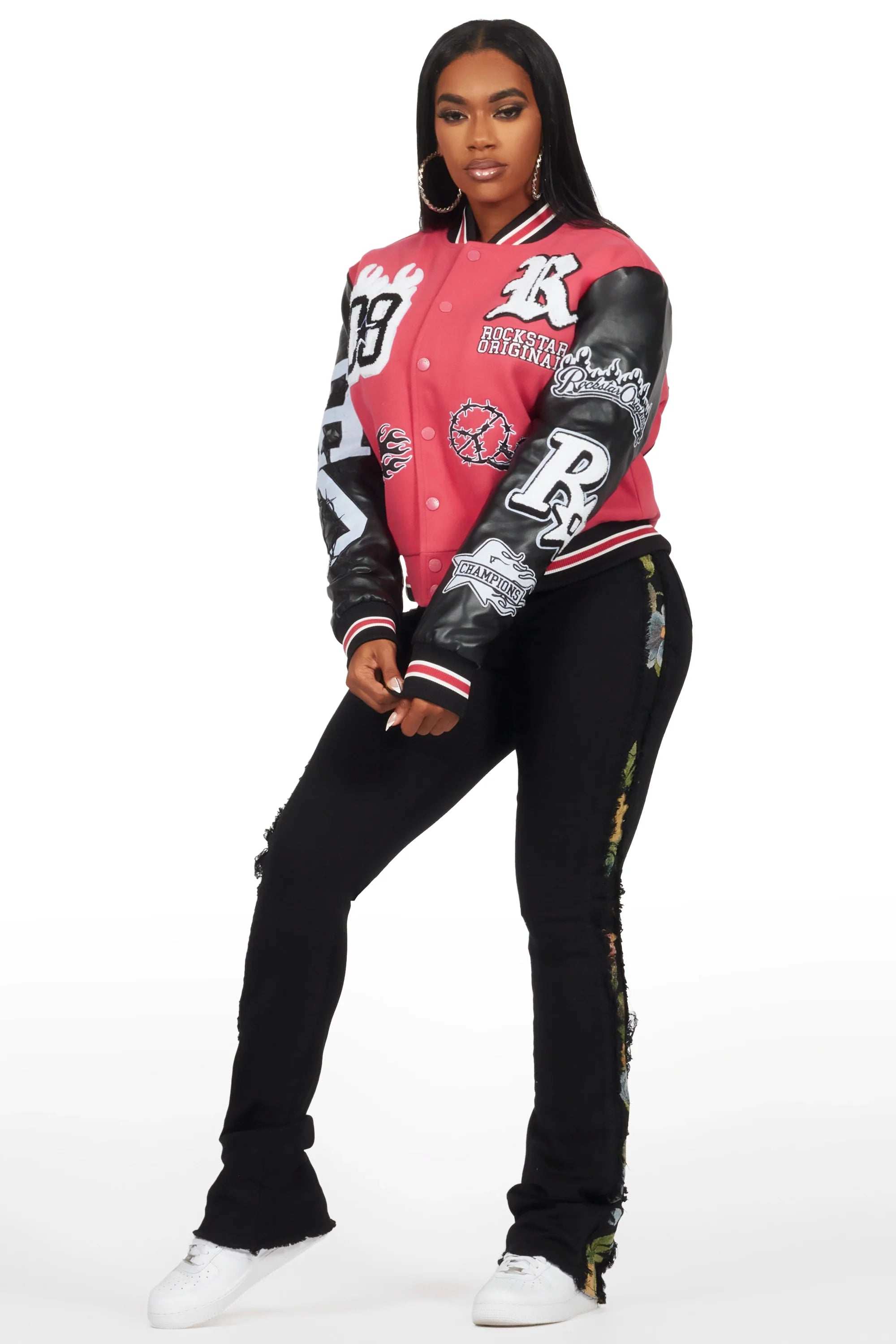 Sharray Fuchsia Oversized Varsity Jacket
