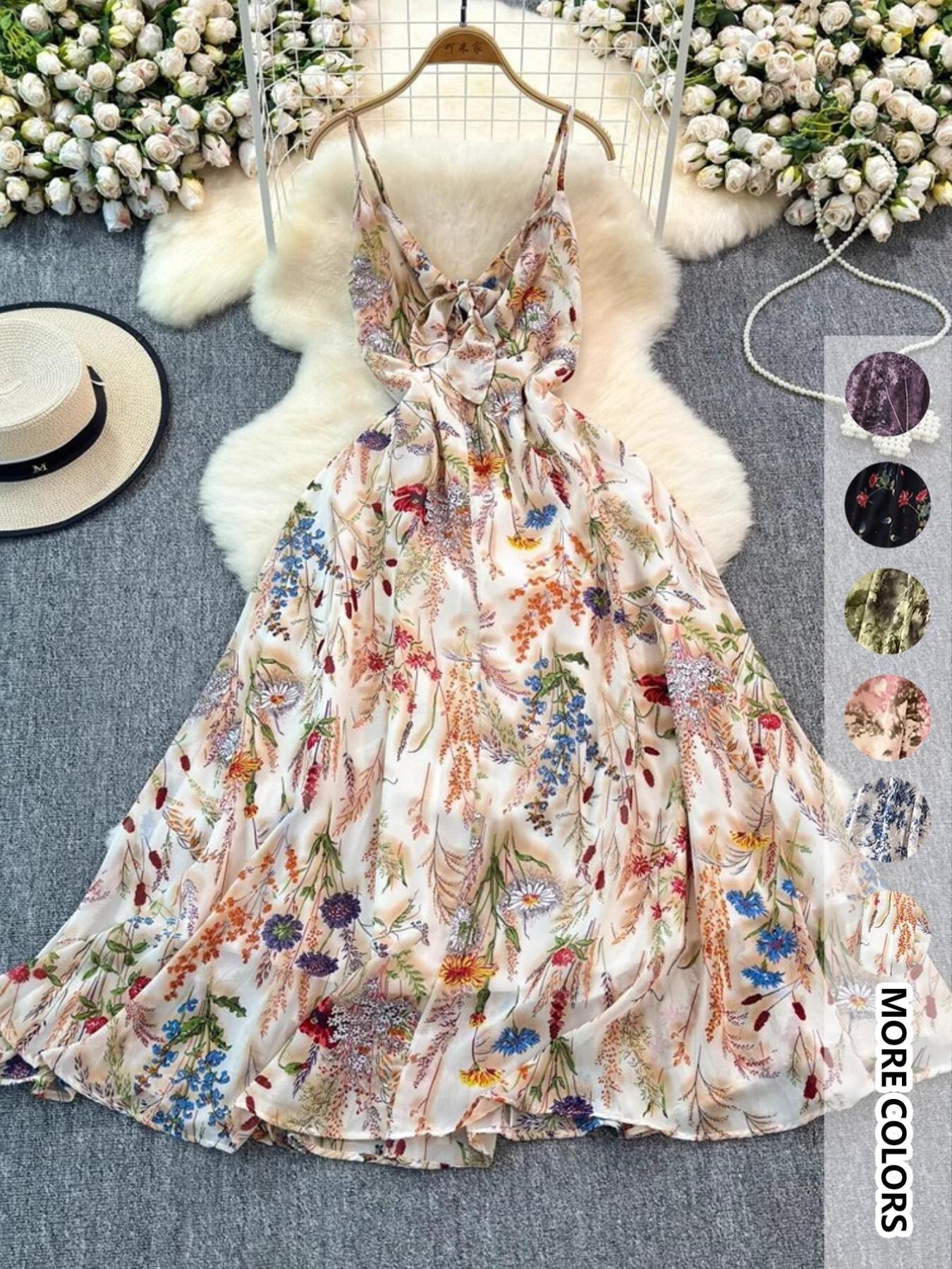 Women's Boho Floral Print Spaghetti Strap Cami Dress – Summer A-Line