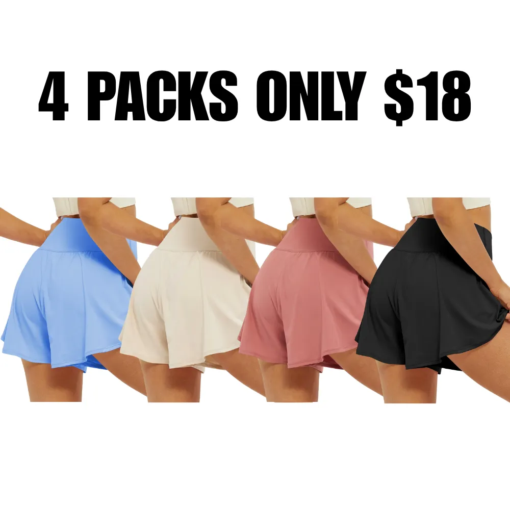 🔥8 PACKS $24 - Crossover Athletic Shorts for Women 2 in 1 Flowy Running Shorts with Pockets