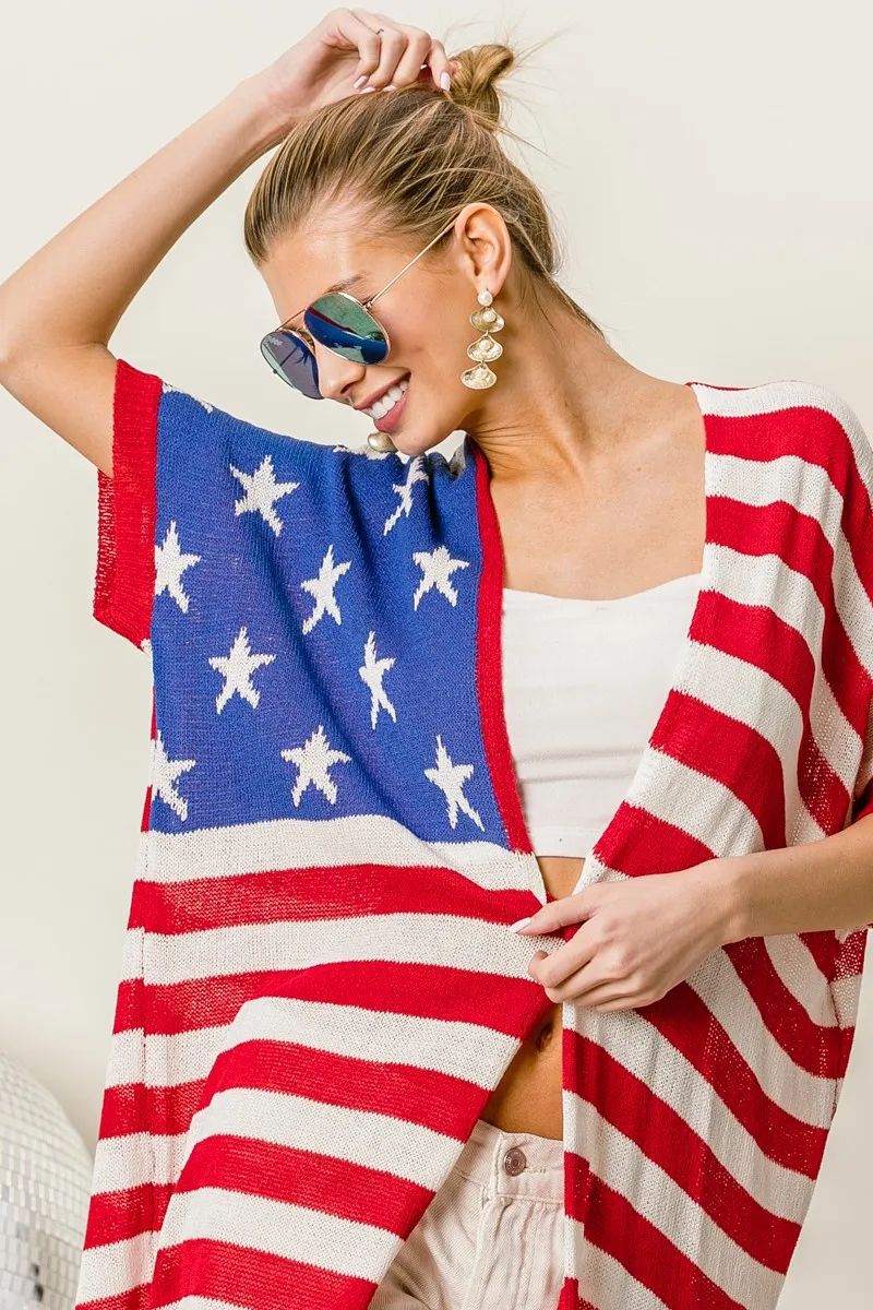 American Flag Low Gauge Knit Cardigan