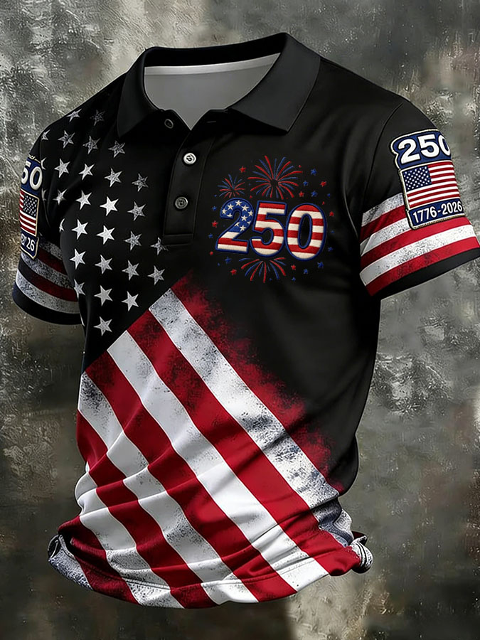 Men'S Independence Day 250Th Anniversary Printed Polo Shirt Short Sleeve