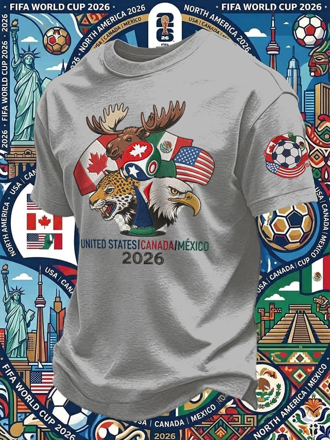 Men's Retro 2026 Soccer Mexico United States Canada Print T-Shirt