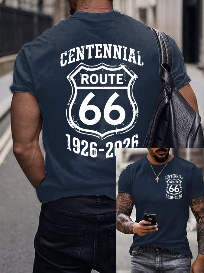 Men's Route 66 Centennial Print Round Neck T-shirt