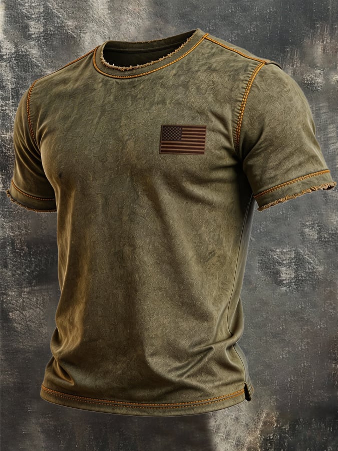 Men's Vintage 100% Cotton Washed, Ribbed, Faded T-Shirt
