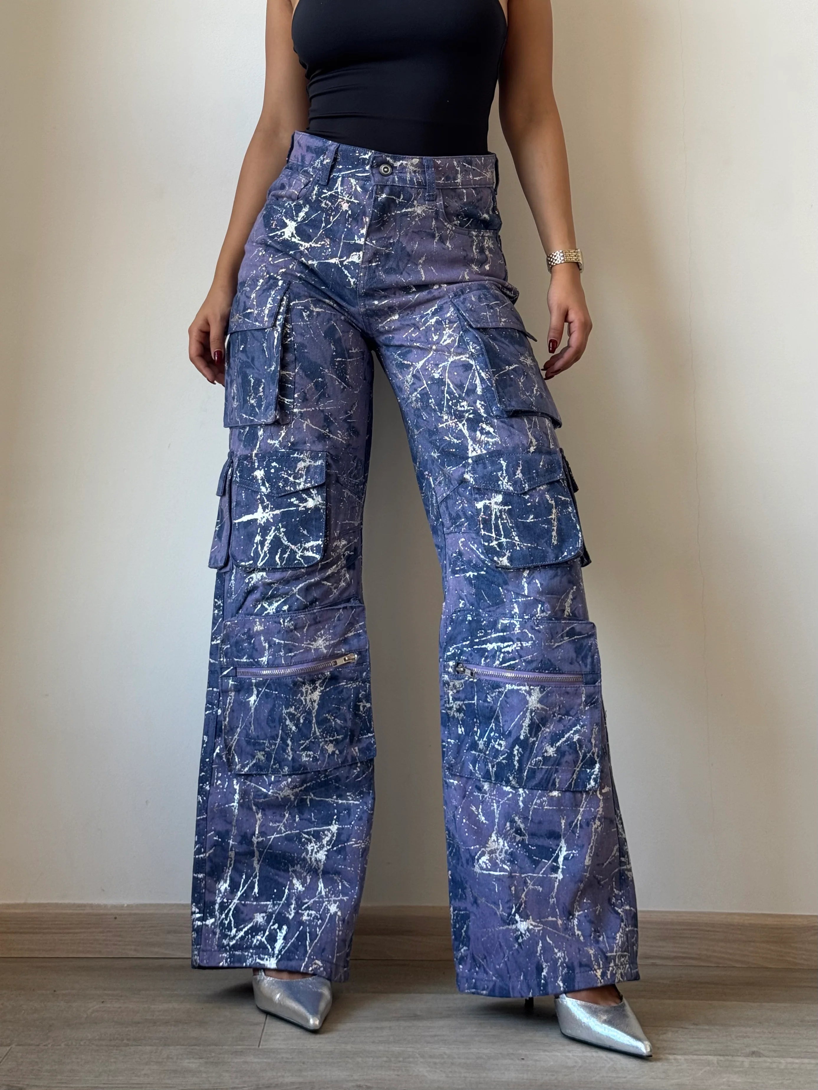 Milan High Street Foil Cargo Denim
