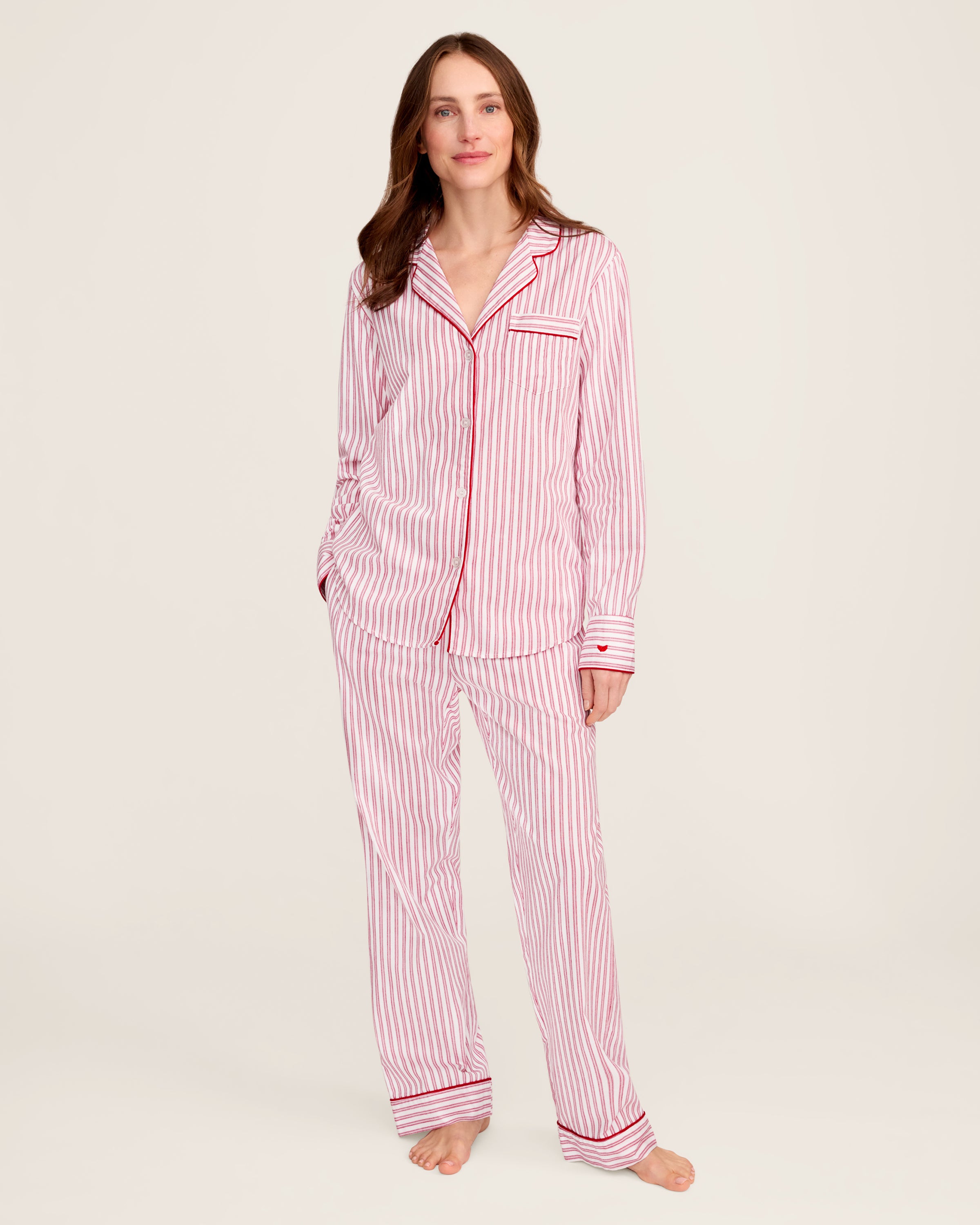 Women's Twill Pajama Set in Antique Red Ticking